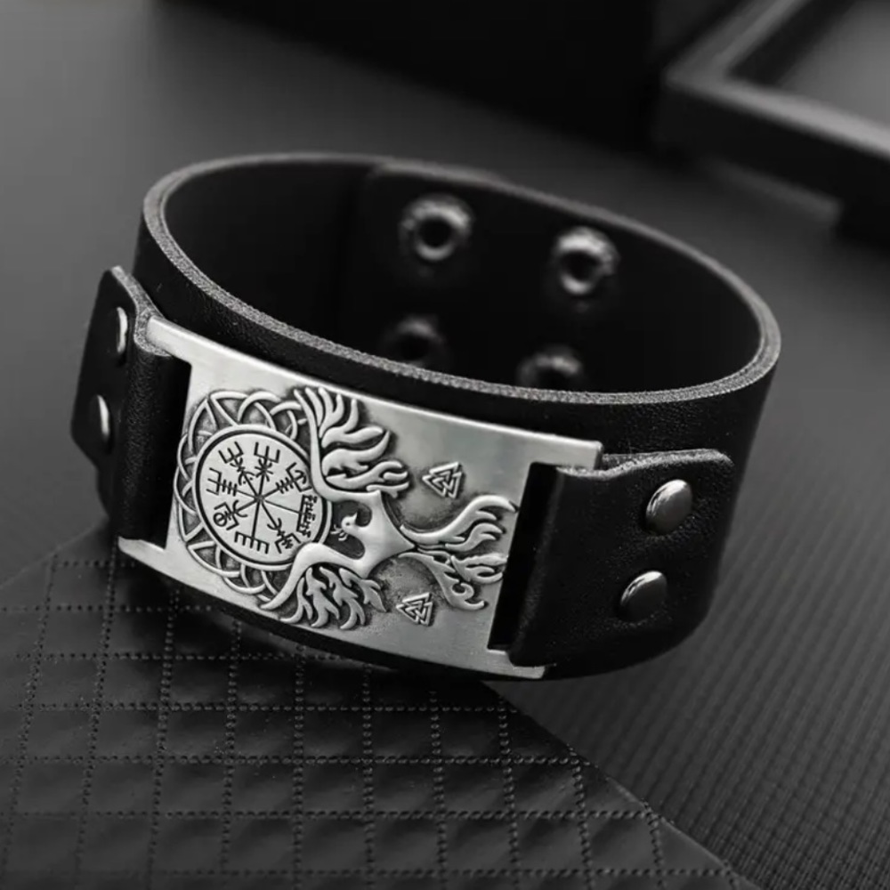 NEW Viking Rune Men's Wide Leather Bracelet
